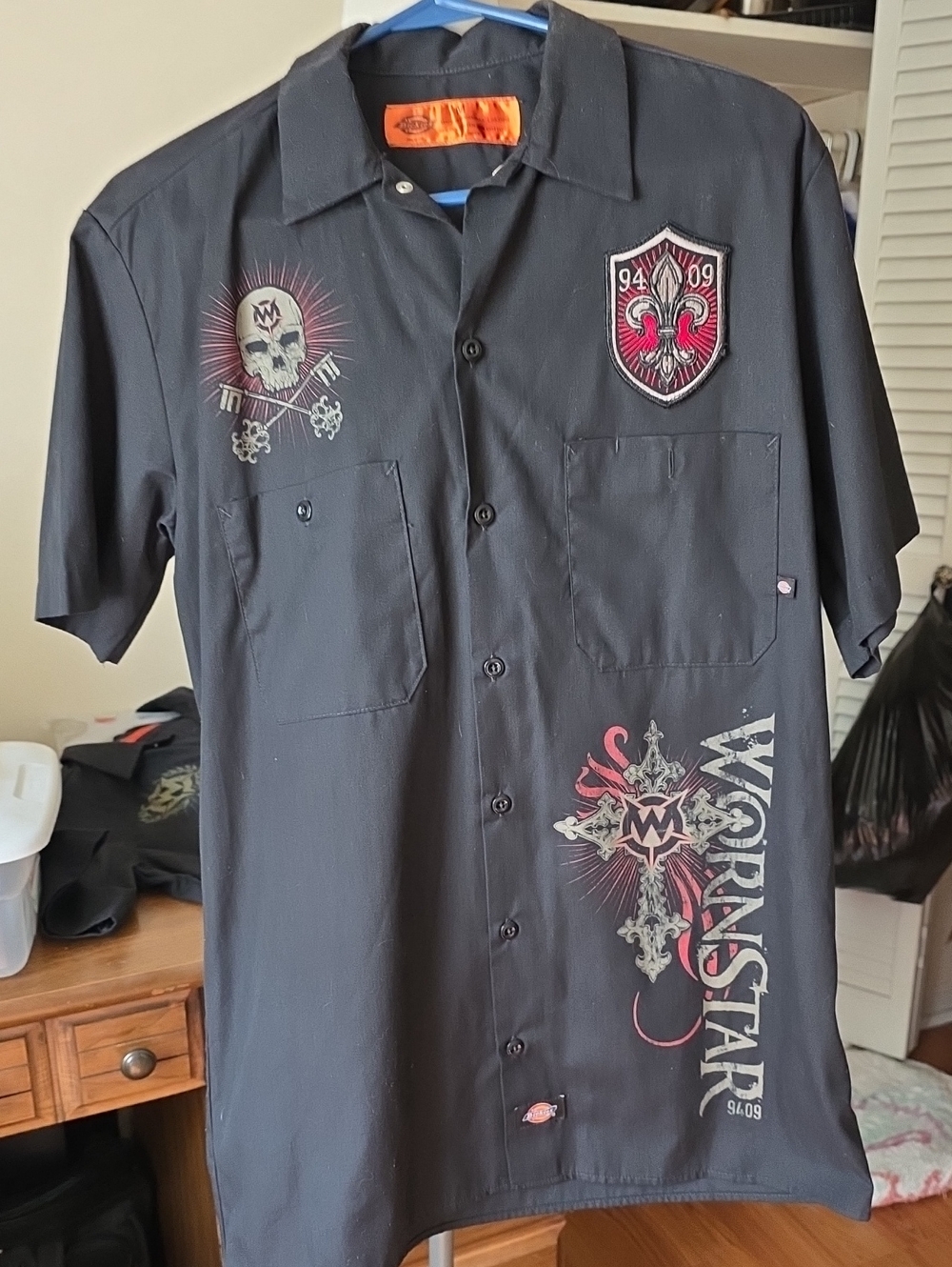 WornStar Black Embroidered Short-Sleeve Work Shirt